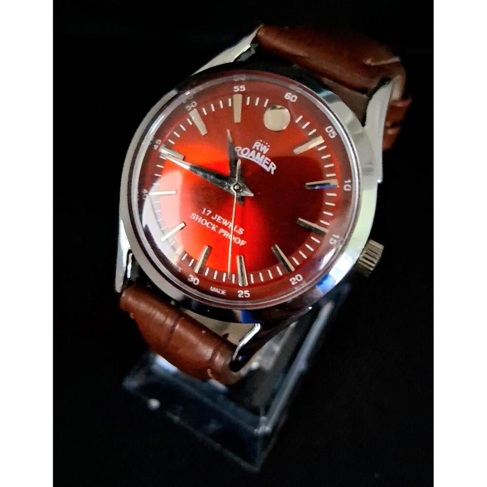 Vintage‎ Roamer Men's Leather Mechanical Watch RARE